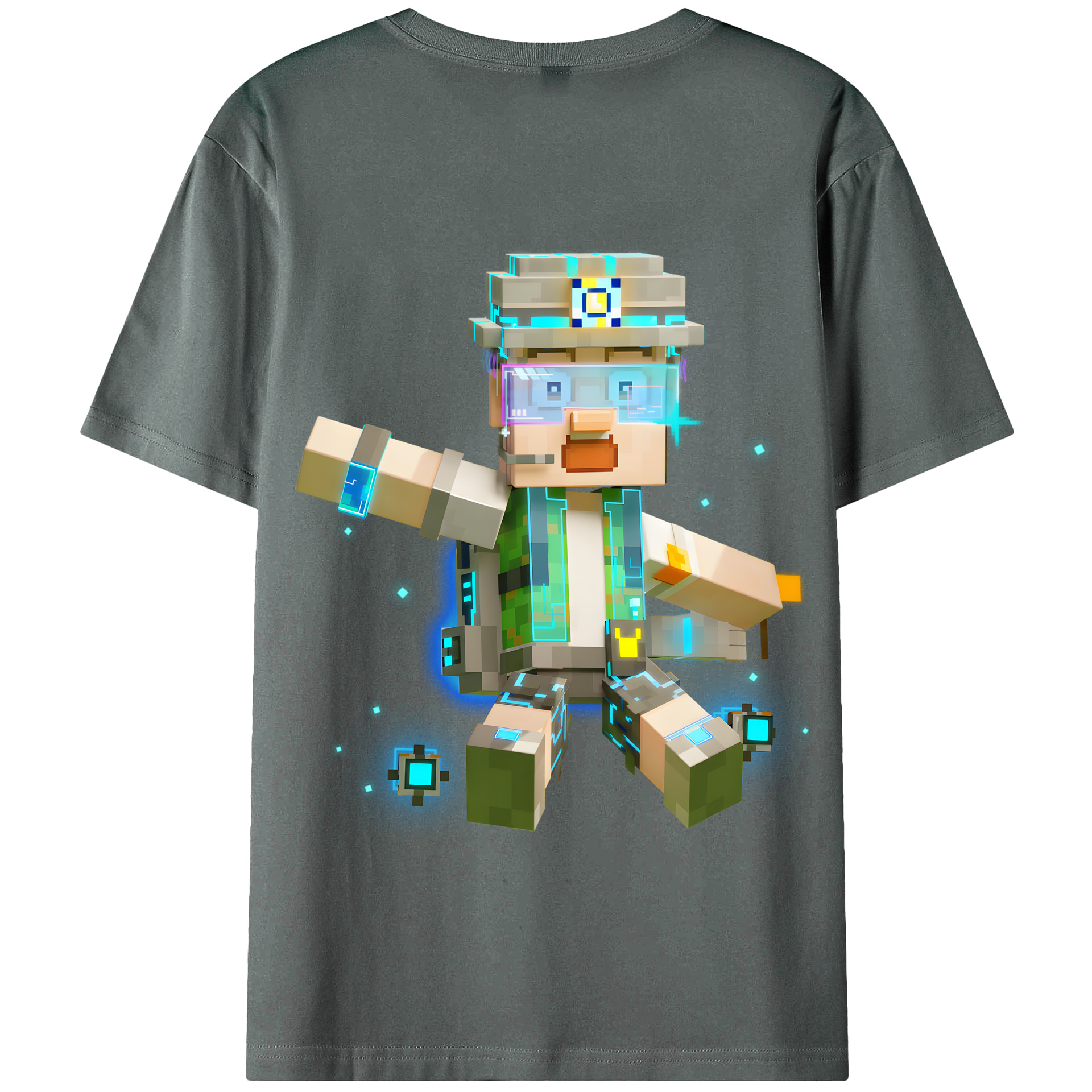 （画像用） マインクラフト ブロックの世界 Minecraft MC Block world 綿100％半袖Tシャツ（背面プリント）